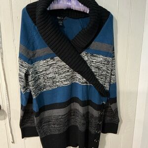 Style & Co. Blue and Black Cardigan with Asymmetrical V-Neck